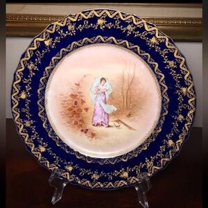 Haviland Limoges Cabinet Portrait Plate Features Cobalt & Gold